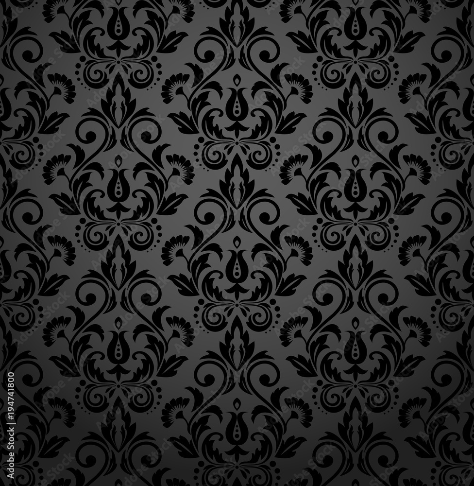 Vector baroque damask black elegant lace texture. Luxury floral dark  pattern element for wrapping paper, fabric, page fill, wallpaper,  background. Paper cut black floral pattern with shadow Stock Vector