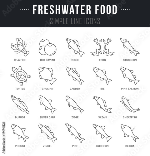 Set Vector Line Icons of Freshwater Food
