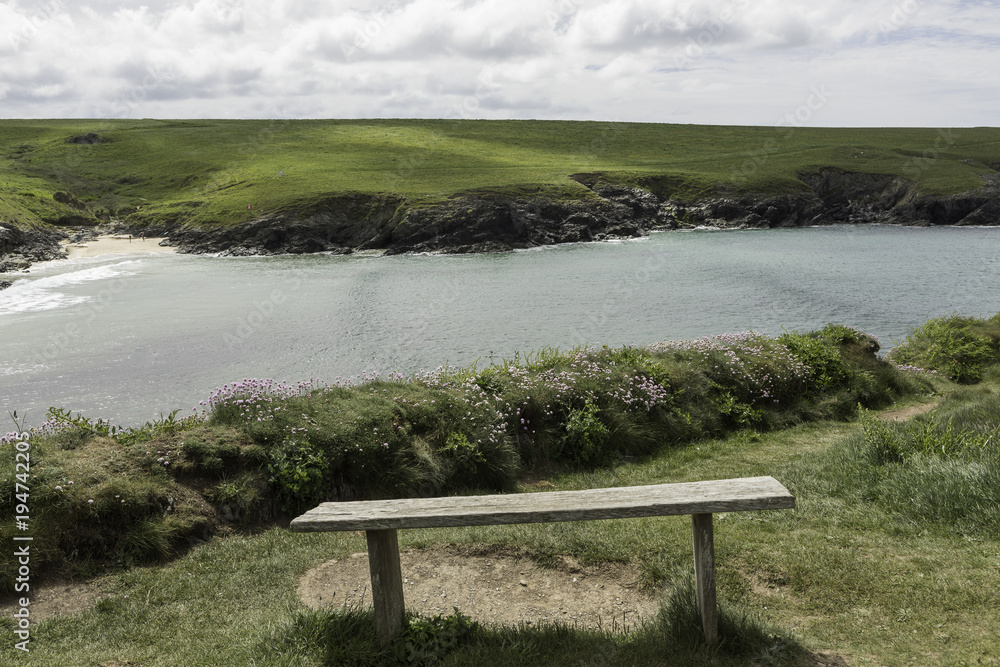 Empty bench with view over bay