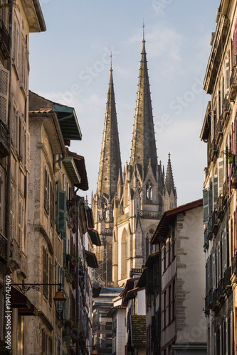 Bayonne Rue Port Neuf with Cathedral Spires in background