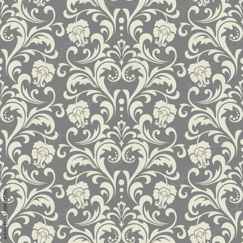 Floral pattern. Wallpaper baroque, damask. Seamless vector background. Grey ornament