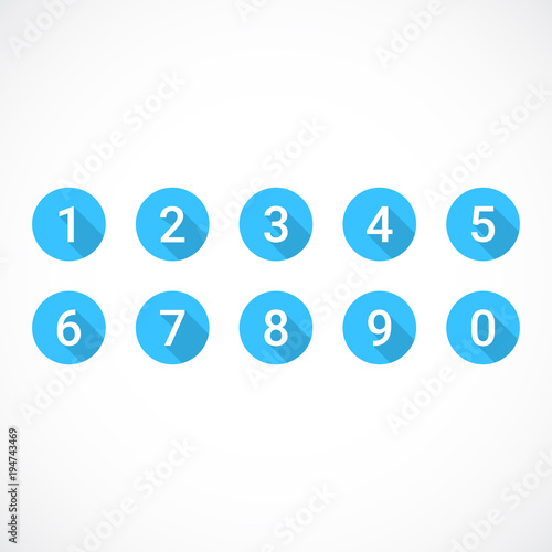 Set of 0-9 numbers. Set of blue number icons. Vector illustration