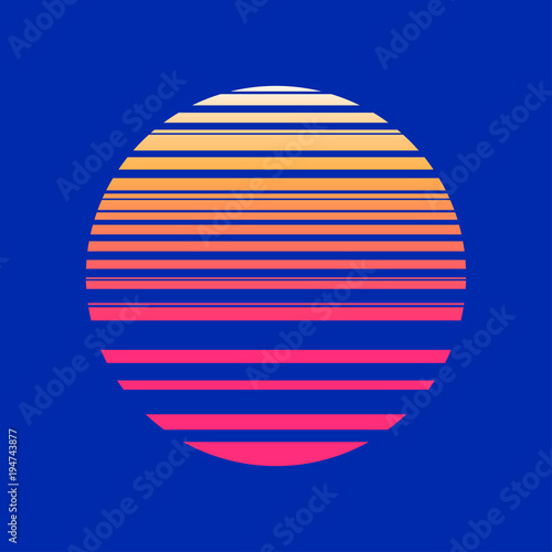 Surfer ride80s Retro Style Striped Shapes on a wave