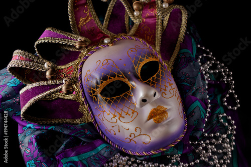 Purple mask on silk fabric 