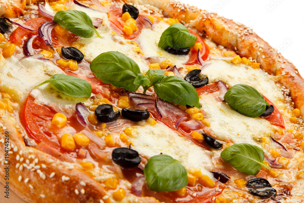 Vegetarian pizza with corn and olives Vegetarian pizza with corn and olives