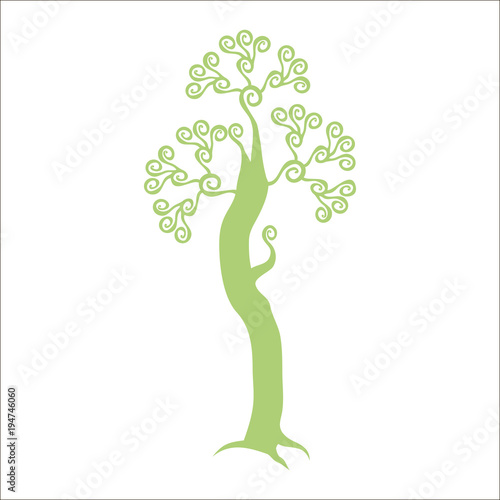 light olive color with curls isolated tree on a white background