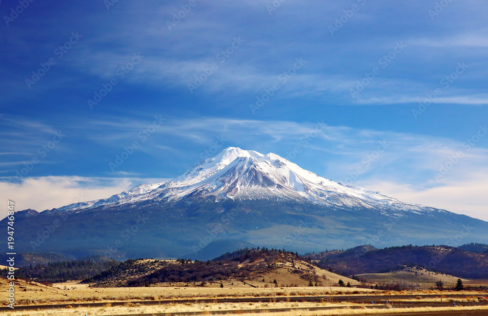 View of snow-capped Mount Shasta