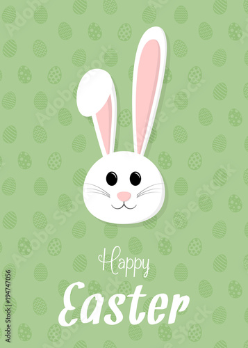Concept of a card with cartoon bunny for Easter holiday. Vector.