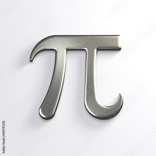 Pi Number Silver Mathematical Symbol. 3D Render Illustration