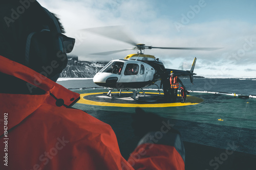 Helicopter on Expedition Vessel - Antarctica