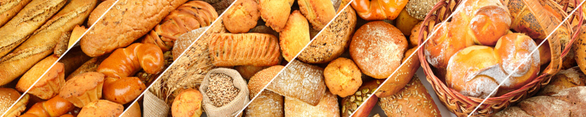 Papier peint photo Boulangerie Panorama de produits de boulangerie frais  © Serghei V