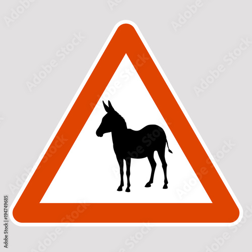 donkey black silhouette road sign vector illustration