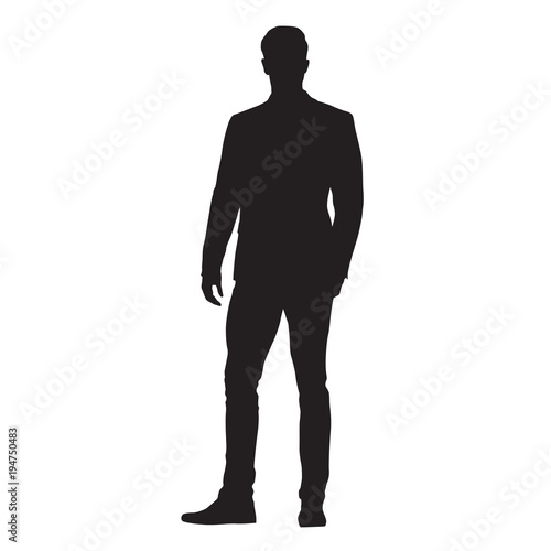 Business man standing, isolated vector silhouette