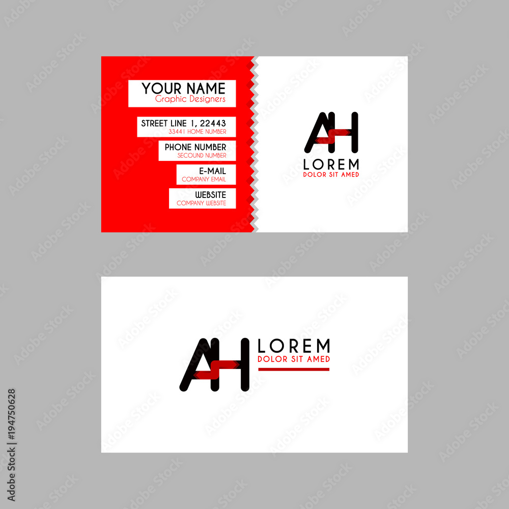 Modern Creative Business Card Template with AH ribbon Letter Logo