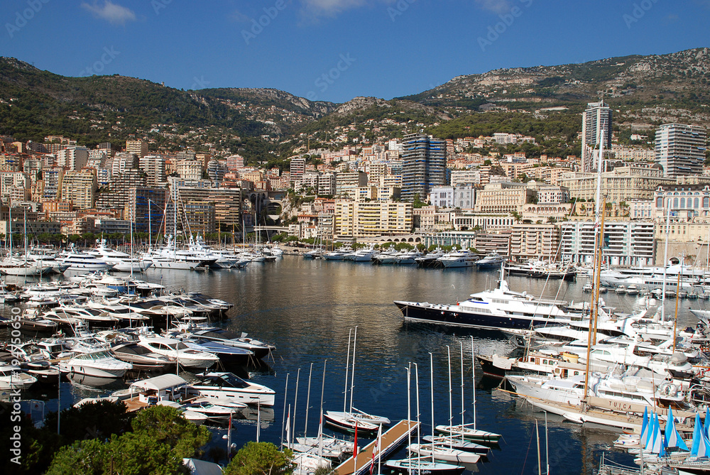 Yachts and sailing boats in the Port Hercule in City of Monaco