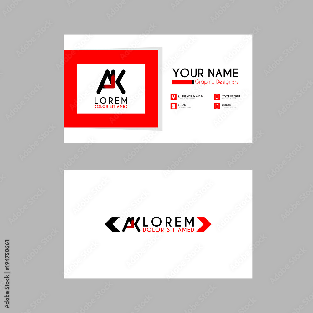 Modern Creative Business Card Template with AK ribbon Letter Logo Modern Creative Business Card Template with AK ribbon Letter Logo
