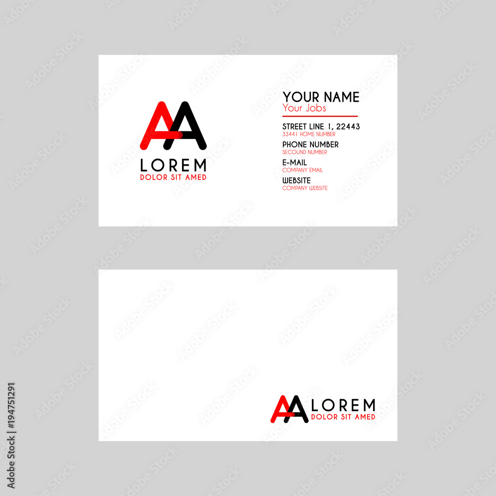 Simple Business Card with initial letter AA rounded edges