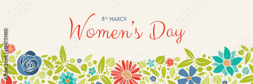 Happy Women's Day - vintage card with cute flowers. Vector.