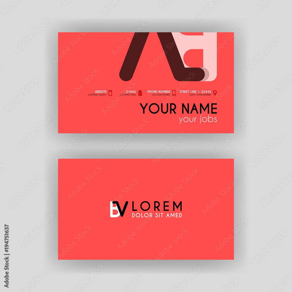 Simple Business Card with initial letter BV rounded edges