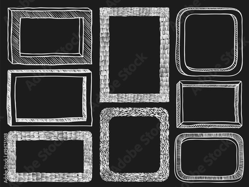 Frames doodle chalk signs set blackboard