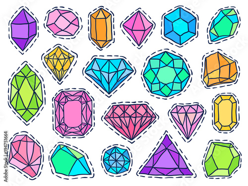 Gems patch badges set stones doodles crystals colorful 1
