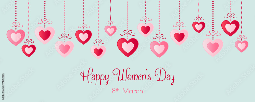 Womane's Day - banner with paper cut hearts. Vector.