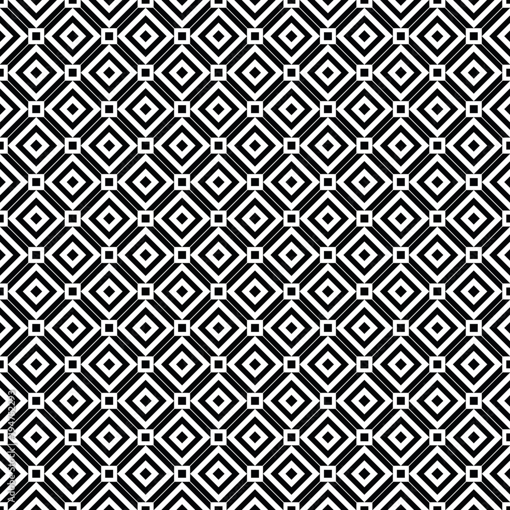 Cross lines vector pattern, background. Seamless repeatable grid, mesh pattern. Template of lattice or grillage texture. Vintage black and white tiles vector pattern or background