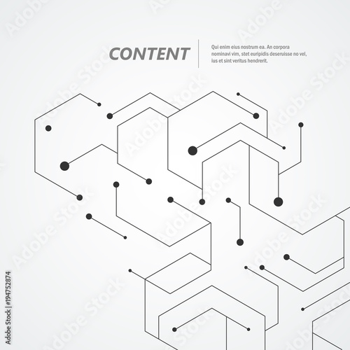 Technology hexagons structure or molecular connect elements