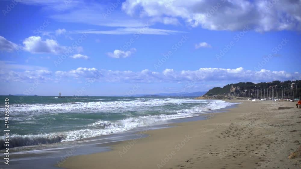 Slow motion 120fps shoot of sea waves breaking on a sandy beach. Mediterranena sea waves in Altafulla, Spain. Slow motion 120fps shoot of sea waves breaking on a sandy beach. Mediterranena sea waves in Altafulla, Spain.