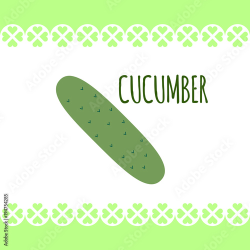 Isolated image of green fresh cucumber on white background in flat style. For diets, cooking breakfast, salads.