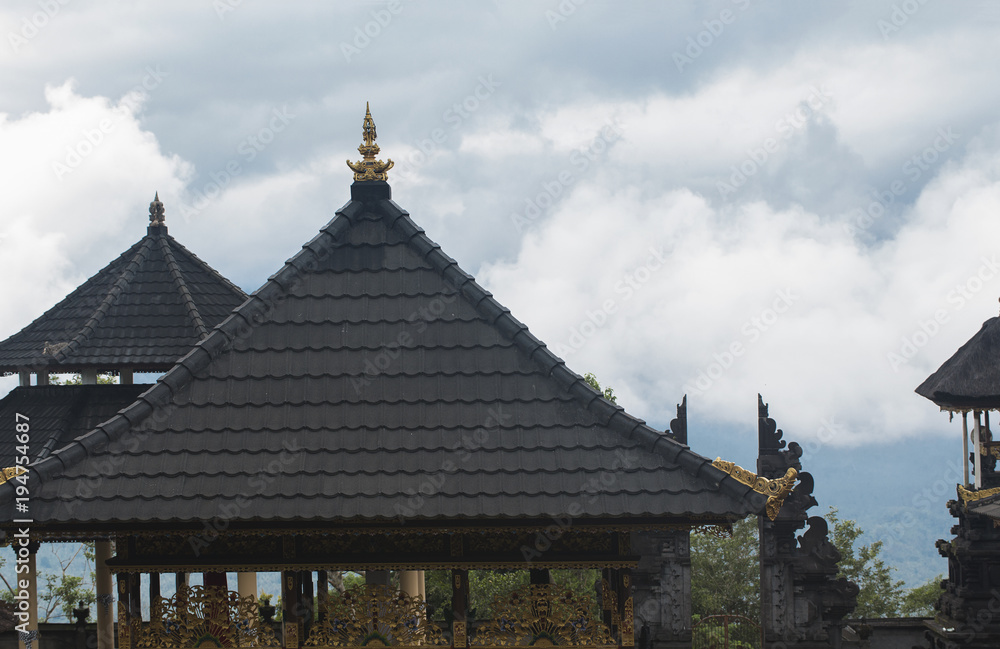 Panorama on the roof of the temple in the mountains of Bali