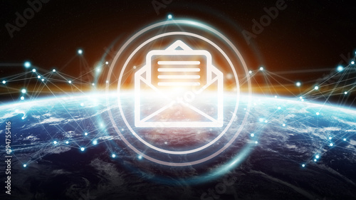Emails exchanges on planet Earth 3D rendering © sdecoret