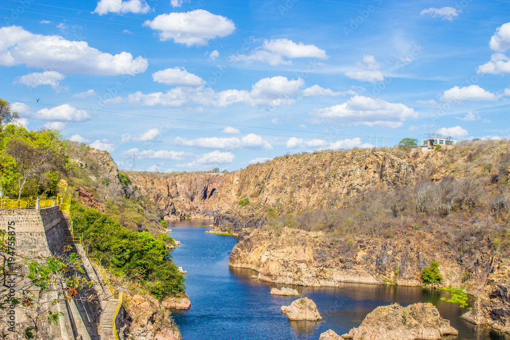 Sao Francisco River, one of the most importants river of Brazil, on Xingo cannyons - showing blue sky and rocks a very beautiful place - hdr Sao Francisco River, one of the most importants river of Brazil, on Xingo cannyons - showing blue sky and rocks a very beautiful place - hdr