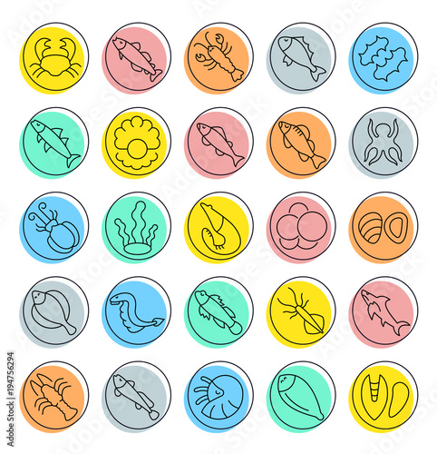 Set Vector Line Icons of Seafood.