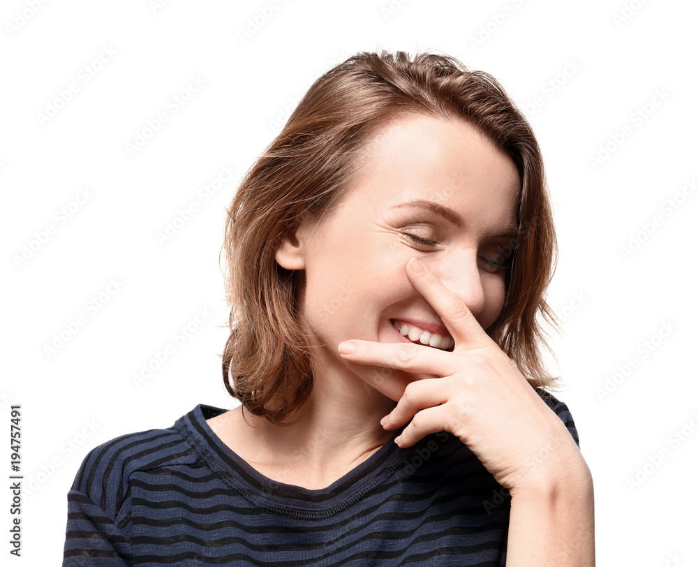 Portrait of smiling woman on white background Portrait of smiling woman on white background