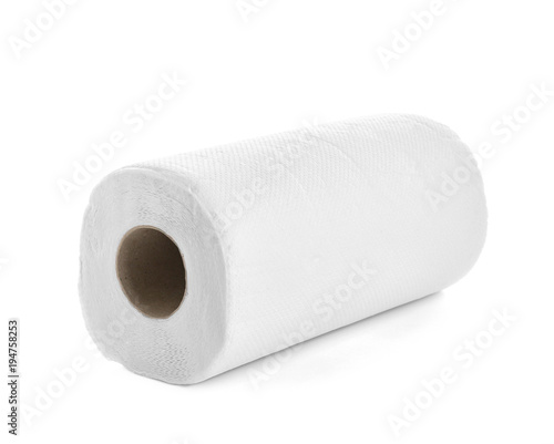 Roll of paper towels on white background