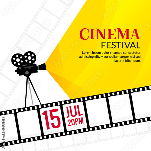 Cinema festival poster template. Vector camcorder and line videotape illustration. Movie festival art background