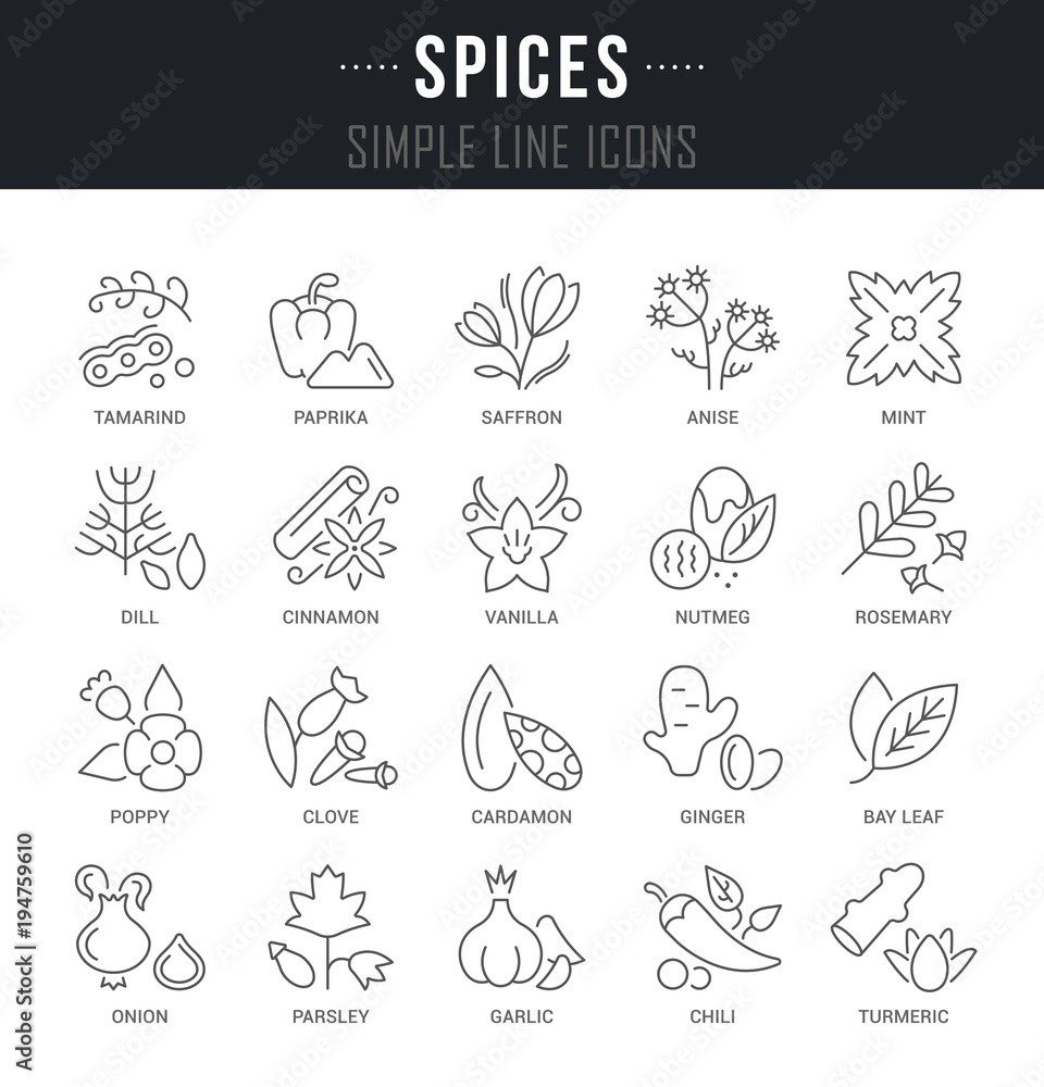 Set Vector Line Icons of Spices. Set Vector Line Icons of Spices.