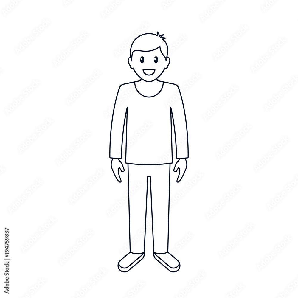 Cartoon guy or man in casual clothes, front view. Vector line illustration Cartoon guy or man in casual clothes, front view. Vector line illustration