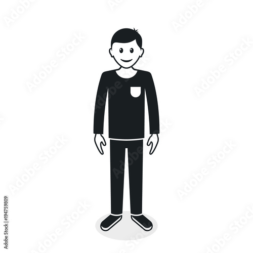 Cartoon guy or man in casual clothes, front view silhouette. Vector black illustration photo