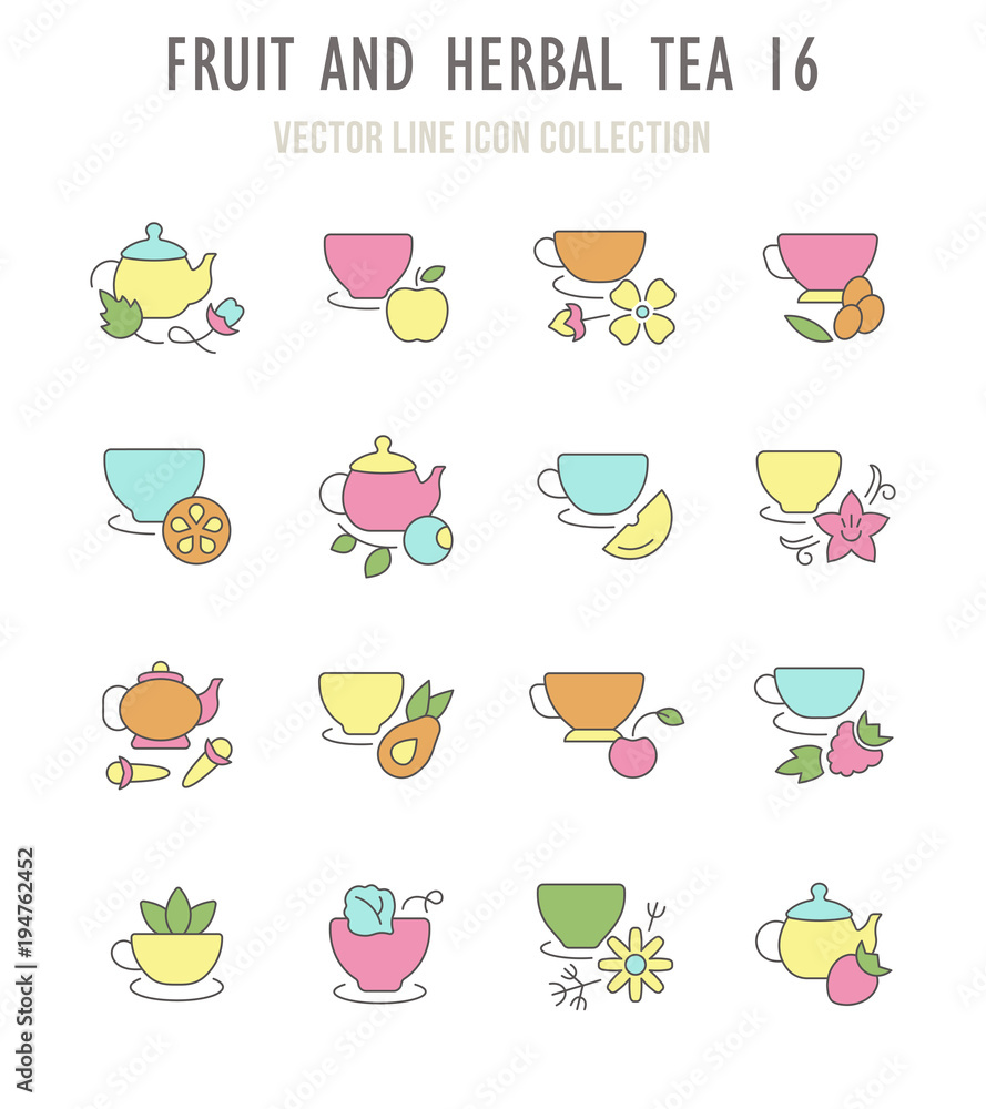 Set of Retro Icons of Fruit and Herbal Tea. Set of Retro Icons of Fruit and Herbal Tea.