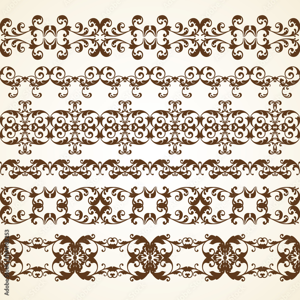 Vector set of vintage seamless ornamental decorative borders for invitation, congratulation and greeting card.