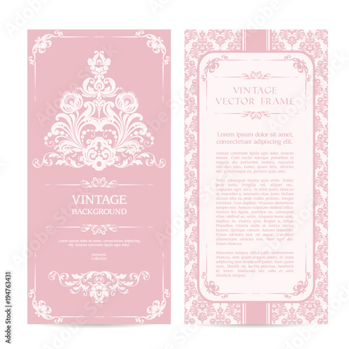 Vintage set of template ornamental borders and patterned background. Elegant lace wedding invitation design, Greeting Card, banner