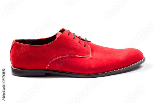 Red men suede shoes isolated on white background
