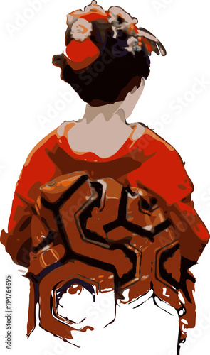 Vector watercolor illustration of japanese geisha