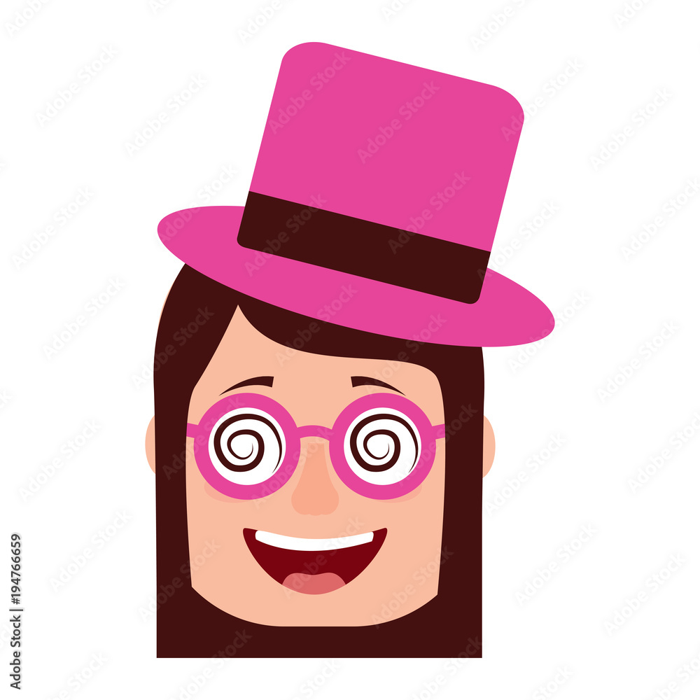 laughing face woman with crazy glasses and hat enjoy vector illustration