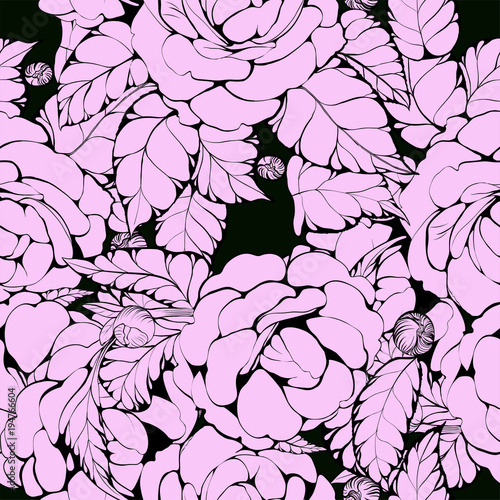 Seamless vector background.  Camellia - flowers and leaves. Perfumery and cosmetic plants. Wallpaper. Use printed materials, signs, posters, postcards, packaging. 