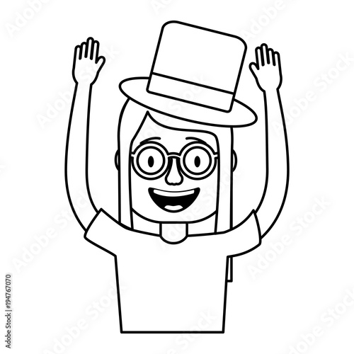 funny smile woman with silly glasses and hat vector illustration