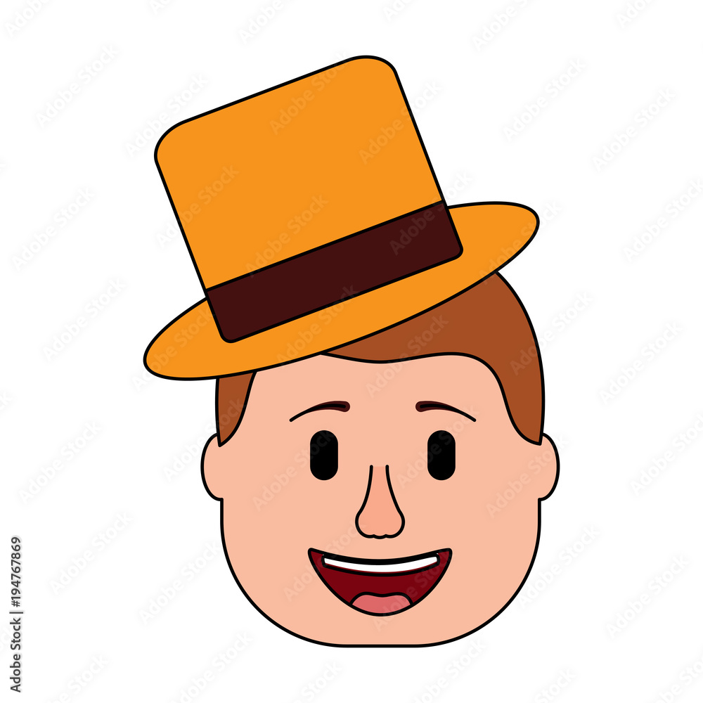 smiling face man with hat happy vector illustration