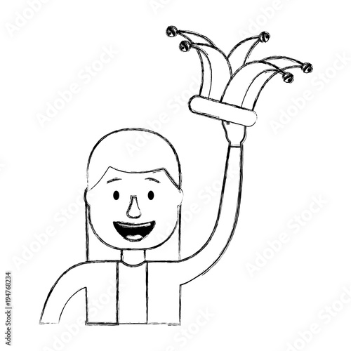 funny smile woman with jester hat vector illustration sketch design